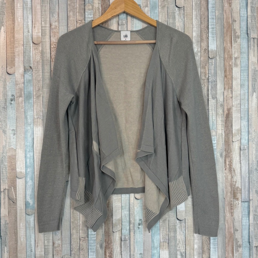 Cabi M Drape Open Front 100% Cotton Pocket Cardigan Sweater Cool Blue Gray 5132